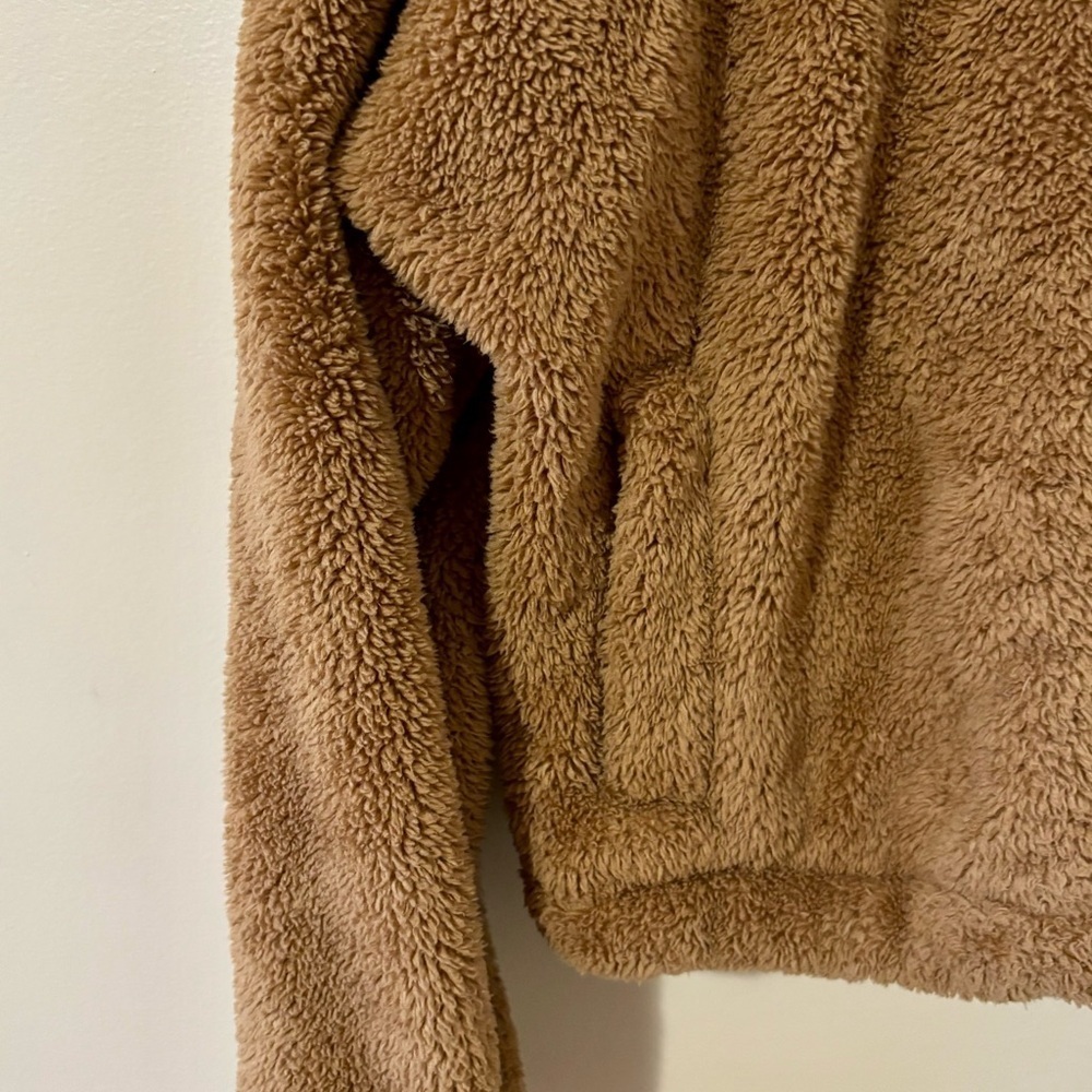 Sunday Best| Aritzia Cozy Brown Teddy Fleece Full-Zip Mock Neck Jacket Sz XXS - Picture 3 of 7